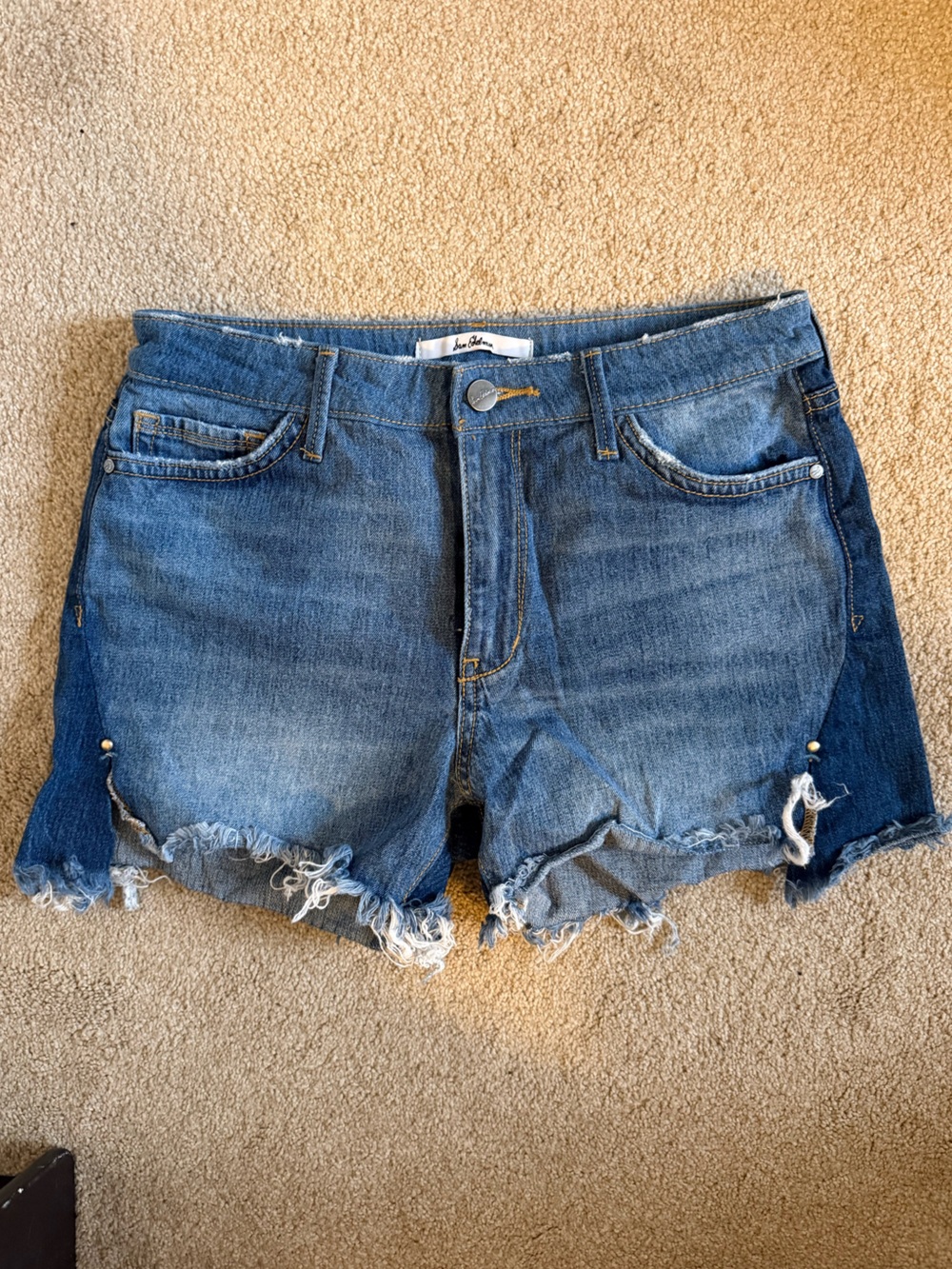 Sam Edelman Distressed Two-Tone Denim Shorts - Blue